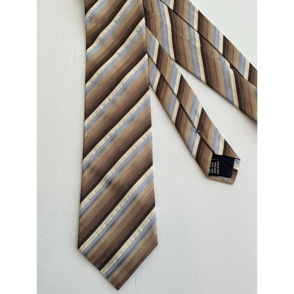 Men's Pal Zileri Brown Blue Stripe Silk Tie Made In Italy